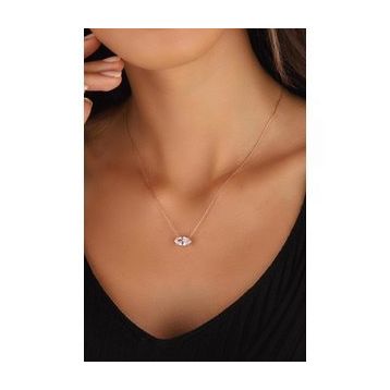 Mistik Silver Oval Tektaş Gümüş Kolye