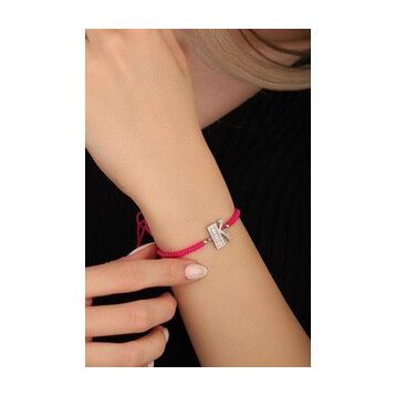 Mistik Silver Pembe İpli Gümüş Harfli Bileklik