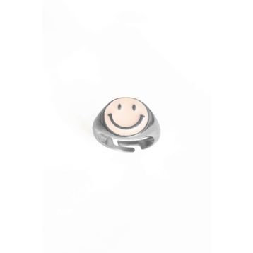 Mistik Silver Pembe Mineli Gülen Emojili Gümüş Yüzük