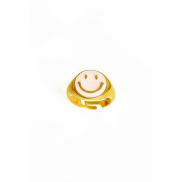 Mistik Silver Pembe Mineli Gülen Emojili Gümüş Yüzük