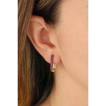 Mistik Silver Pembe Taşlı Geçmeli Gümüş Küpe