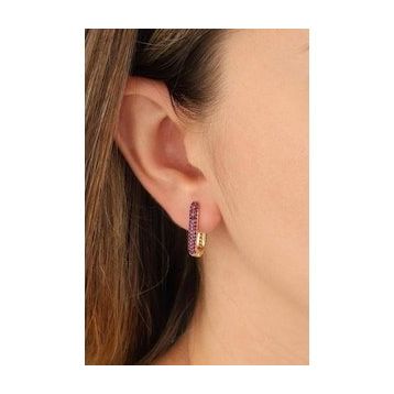 Mistik Silver Pembe Taşlı Geçmeli Gümüş Küpe