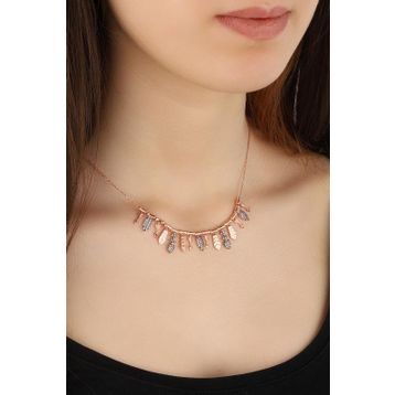 Mistik Silver Pullu Taşlı Sallantılı Çoklu Parçalı Gümüş Kolye