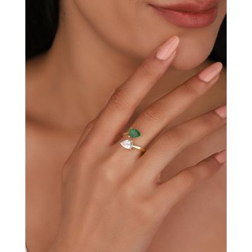 Mistik Silver Renkli Çift Damla Taşlı Kıvrımlı Gümüş Yüzük