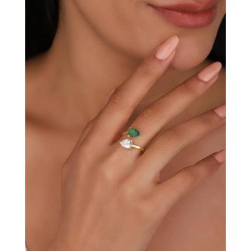Mistik Silver Renkli Çift Damla Taşlı Kıvrımlı Gümüş Yüzük