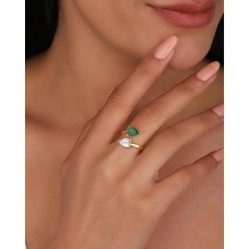 Mistik Silver Renkli Çift Damla Taşlı Kıvrımlı Gümüş Yüzük
