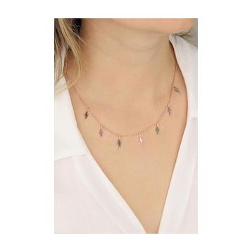Mistik Silver Renkli Taşlı Çoklu Şimşek Gümüş Kolye