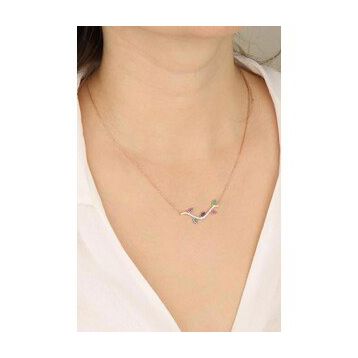 Mistik Silver Renkli Taşlı Gümüş Ağaç Dalı Kolye