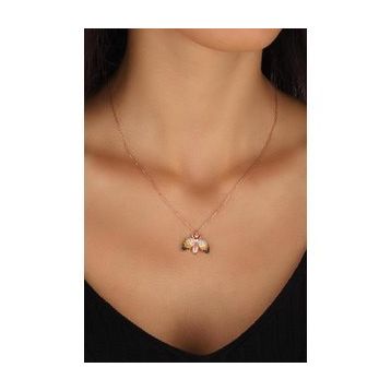 Mistik Silver Renkli Taşlı Gümüş Arı Kolye