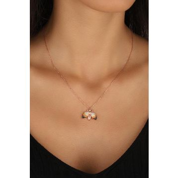 Mistik Silver Renkli Taşlı Gümüş Arı Kolye