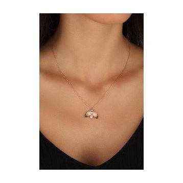 Mistik Silver Renkli Taşlı Gümüş Arı Kolye