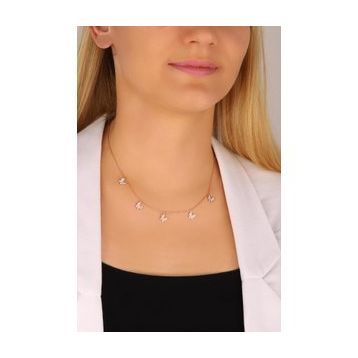 Mistik Silver Sallantılı Beyaz Taşlı 5 Kelebek Gümüş Kolye