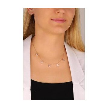 Mistik Silver Sallantılı Beyaz Taşlı 5 Kelebek Gümüş Kolye