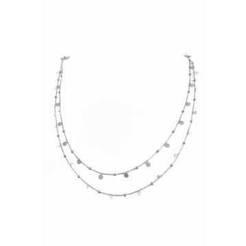 Mistik Silver Sarkık Pullu Taşlı 2’li Gümüş Choker Kolye