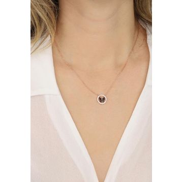 Mistik Silver Siyah Kelebekli Halka Gümüş Kolye