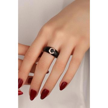 Mistik Silver Siyah Mineli Gümüş Harf Yüzük