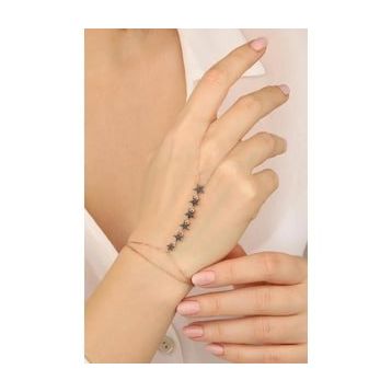 Mistik Silver Siyah Taşlı Sıralı Yıldızlı Gümüş Şahmeran
