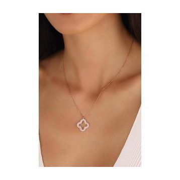 Mistik Silver Taşlı İçi Boş Yonca Gümüş Kolye