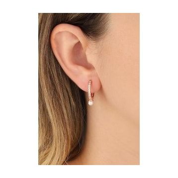 Mistik Silver Tek Tarafı Taşlı İncili Gümüş Küpe
