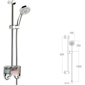 Mistillo 22 mm Krom Kaplı 5 Fonksiyonlu Şampuanlıklı Sürgülü Duş Seti