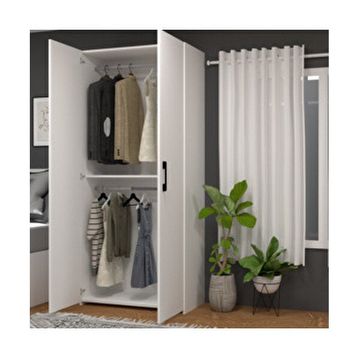 Mobilique Retro-8 2 Askılı 2 Kapaklı 92 cm Beyaz Gardırop