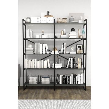 Mobitopya Nilamu Antrasit 150 cm Organizer Ofis Ev 150*170*34 cm 5 Raflı Kitaplık