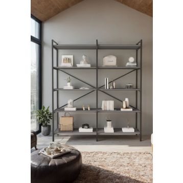 Mobitopya Nilamu Antrasit 150 cm Organizer Ofis Ev 150*170*34 cm 5 Raflı Kitaplık
