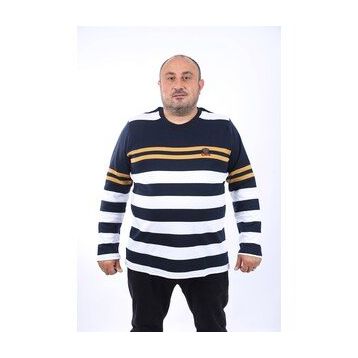 Moc Grande 22145 Bej Uzun Kollu Çizgili Büyük Beden Erkek T-Shirt