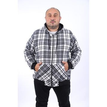 Moc Grande 22209 Gri Kangaroo Pocket Stripe Oduncu Gömlek Erkek Sweatshirt