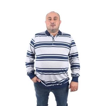 Moc Grande 22404 Gri Büyük Beden Polo Yaka Erkek Sweatshirt