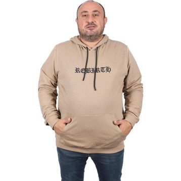 Moc Grande 22701 Bej Büyük Beden Rebirth Kapüşonlu Erkek Sweatshirt