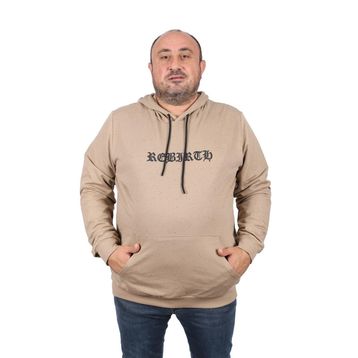 Moc Grande 22701 Bej Büyük Beden Rebirth Kapüşonlu Erkek Sweatshirt