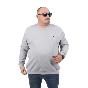 Moc Grande 22720 Double Face Basic V Yaka Gri Melanj Erkek Sweatshirt