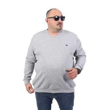 Moc Grande 22720 Double Face Basic V Yaka Gri Melanj Erkek Sweatshirt