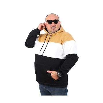 Moc Grande 22736 Vizon Büyük Beden Parçalı Kapüşonlu Erkek Sweatshirt