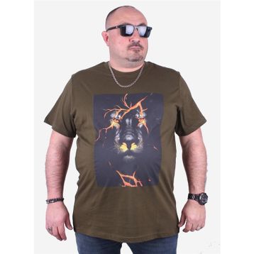 Moc Grande 23138 Baskılı Lion Askeri Yeşil Erkek T-shirt