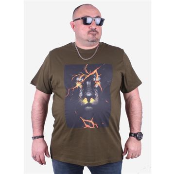 Moc Grande 23138 Baskılı Lion Askeri Yeşil Erkek T-shirt