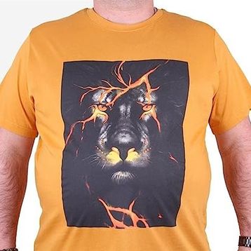Moc Grande 23138 Lion Büyük Beden Hardal Erkek T-shirt