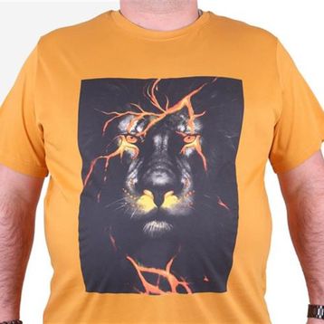 Moc Grande 23138 Lion Büyük Beden Hardal Erkek T-shirt