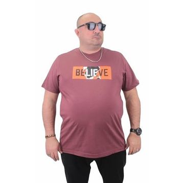 Moc Grande 23180 Be Happy Büyük Beden Sıfır Yaka Eflatun Erkek T-shirt