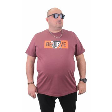 Moc Grande 23180 Be Happy Büyük Beden Sıfır Yaka Eflatun Erkek T-shirt