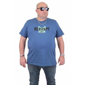 Moc Grande 24131 Be Happy Büyük Beden Sıfır Yaka İndigo Erkek T-shirt