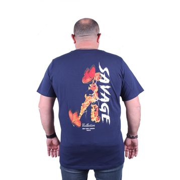 Moc Grande Savage 23101 Büyük Beden Koyu Mavi Erkek T-shirt