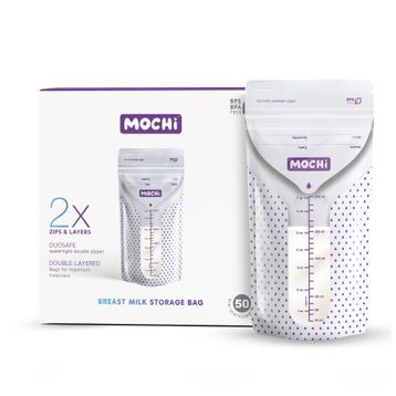 Mochi Mor Beyaz 50'li Anne Sütü Saklama Poşeti