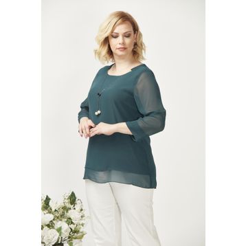 Moda Berray 1934 Yeşil Kolyeli Şifon Büyük Beden Şık Kadın Bluz