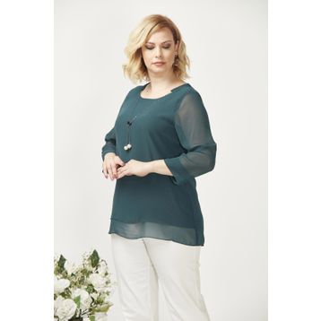 Moda Berray 1934 Yeşil Kolyeli Şifon Büyük Beden Şık Kadın Bluz