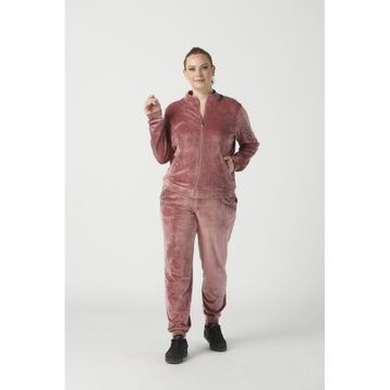 Moda Berray 1950 Pembe Kolları Taşlı Tam Kalıp Tarz Kadife Büyük Beden Kadın Eşofman Takımı