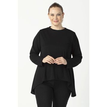 Moda Berray 2350 Siyah Esnek Asimetrik Kesim Uzun Kollu Kadın Bluz