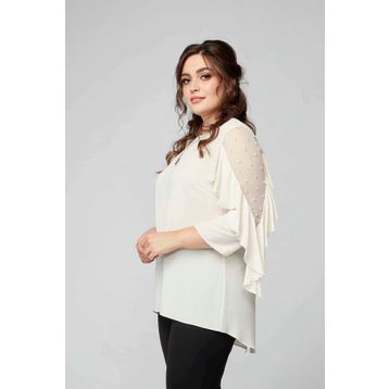 Moda Berray 28004 Ekru Kolları İncili Büyük Beden Kadın Bluz