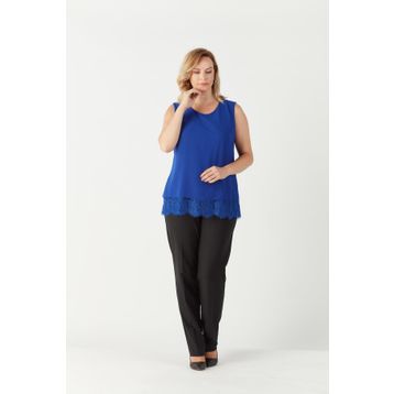 Moda Berray 3207 Saks Etek Ucu Dantelli Büyük Beden Şık Kadın Bluz